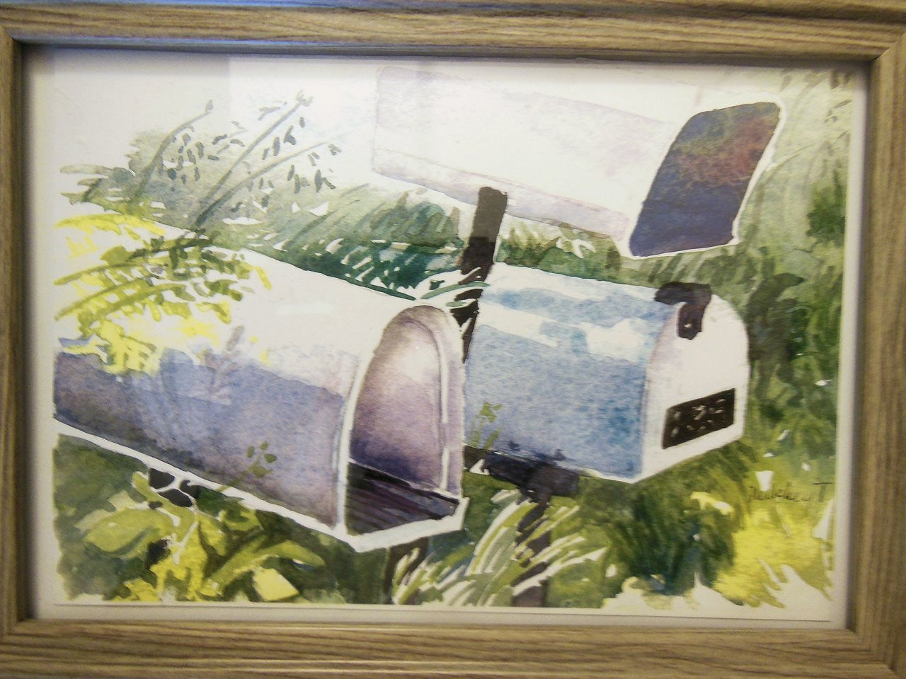 Home Sweet Home. Watercolor mailboxes.  Framed art