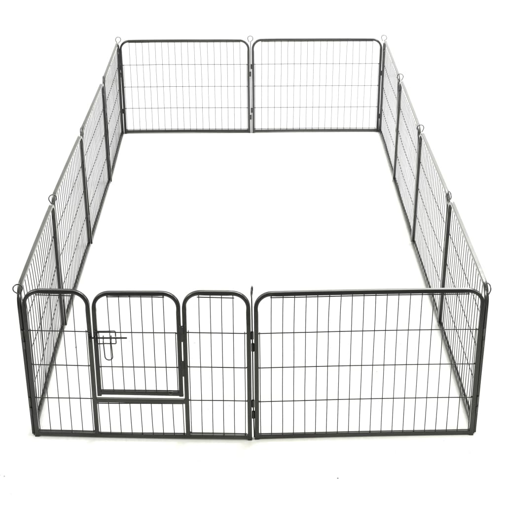 vidaXL Dog Playpen 12 Panels Steel 31.5"x23.6" Black