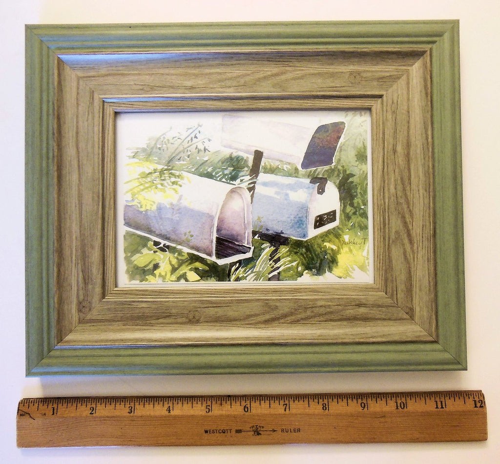 Home Sweet Home. Watercolor mailboxes.  Framed art