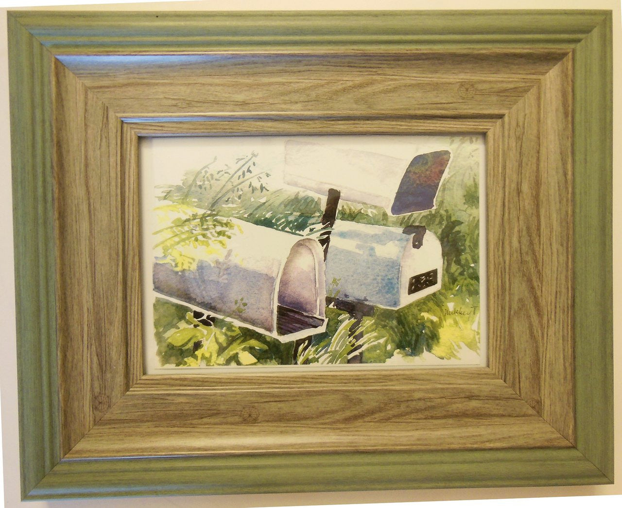Home Sweet Home. Watercolor mailboxes.  Framed art