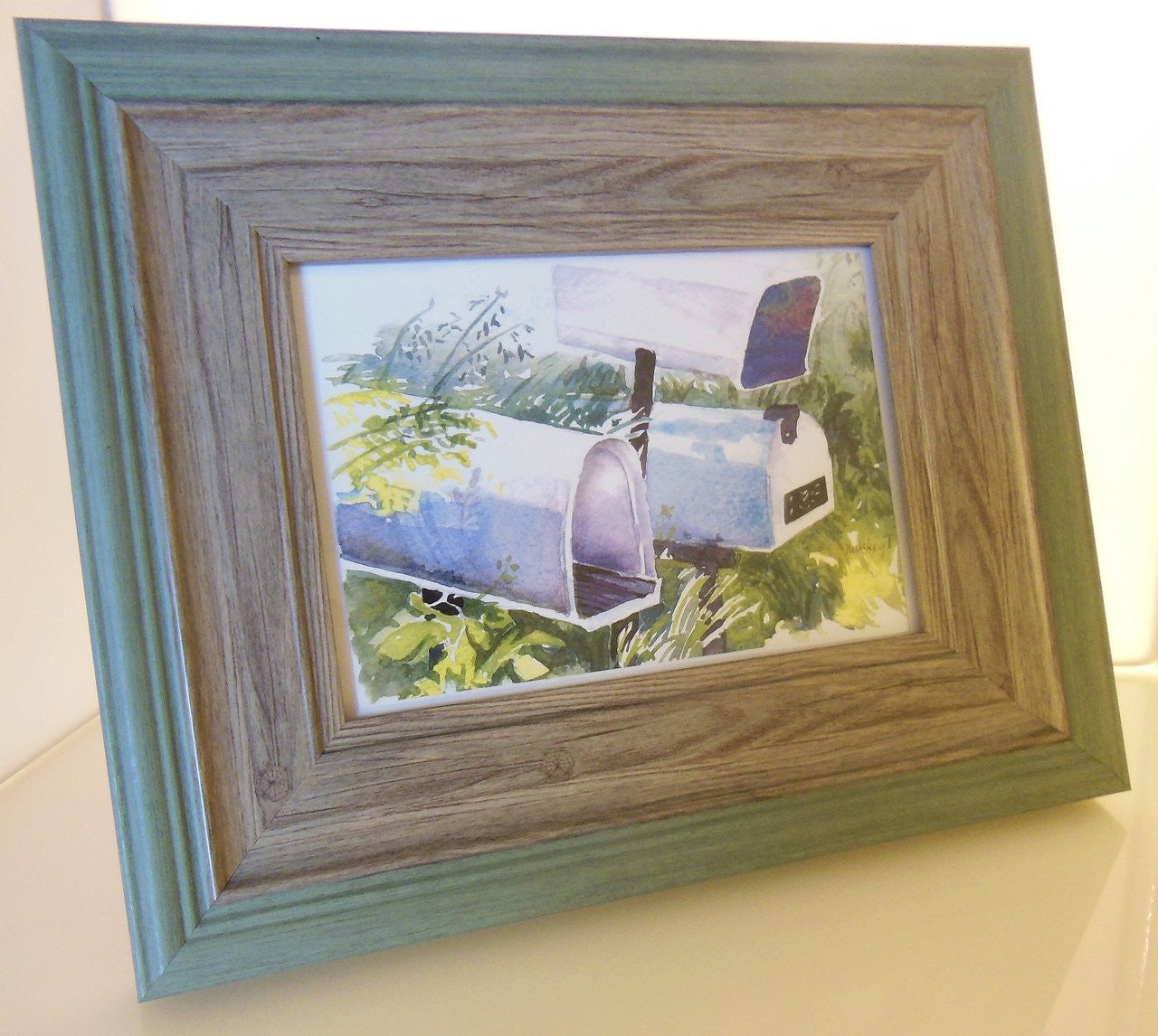 Home Sweet Home. Watercolor mailboxes.  Framed art