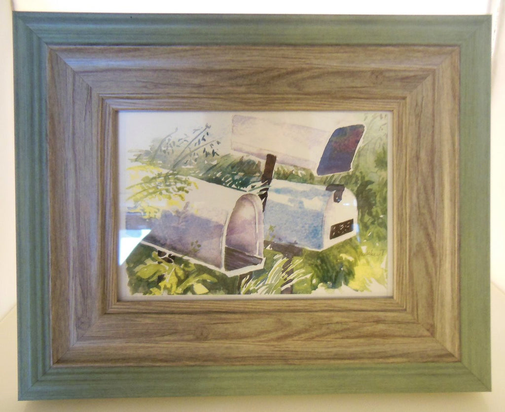 Home Sweet Home. Watercolor mailboxes.  Framed art